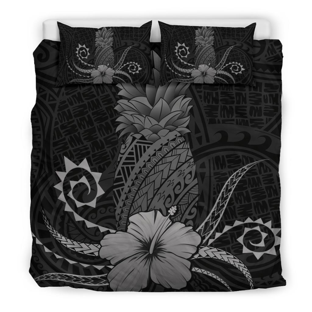 Hawaii Polynesian Pineapple Hibiscus Bedding Set - Zela Style Gray - Polynesian Pride