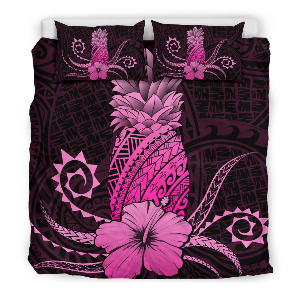 Hawaii Polynesian Pineapple Hibiscus Bedding Set - Zela Style Pink - Polynesian Pride