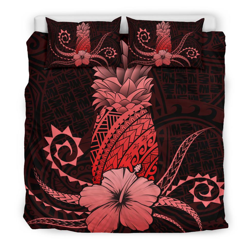 Hawaii Polynesian Pineapple Hibiscus Bedding Set - Zela Style Red - Polynesian Pride