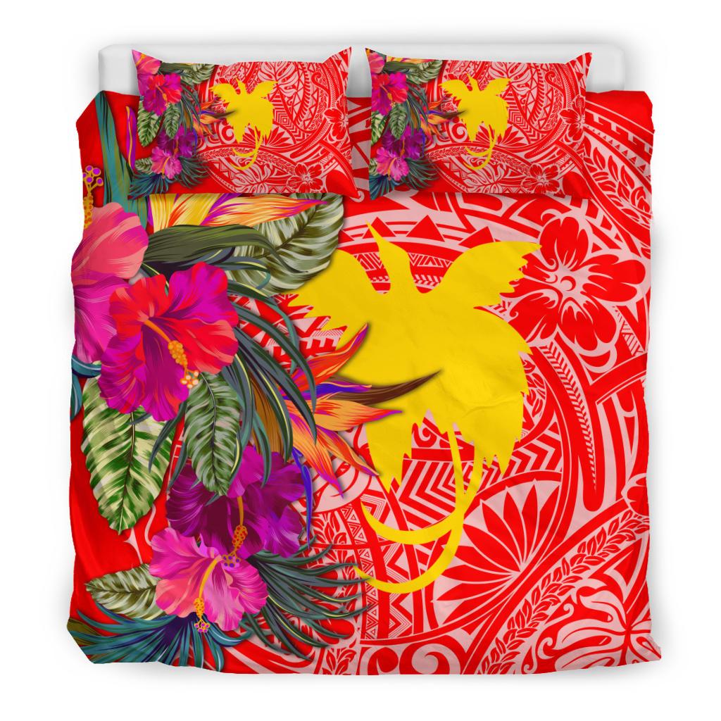 Papua New Guinea Bedding Set - Hibiscus Polynesian Pattern Red Version - Polynesian Pride