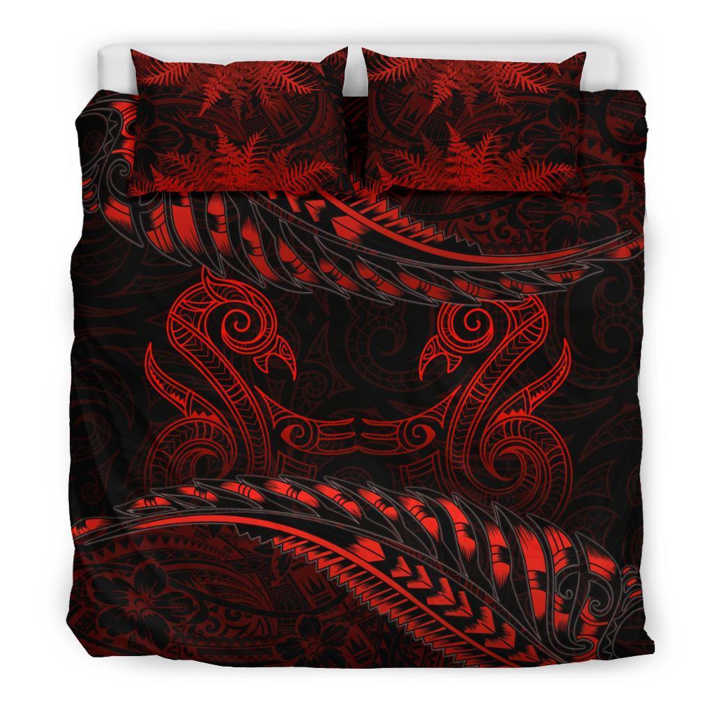 Aotearoa Bedding Set Red Maori Manaia With Silver Fern - Polynesian Pride