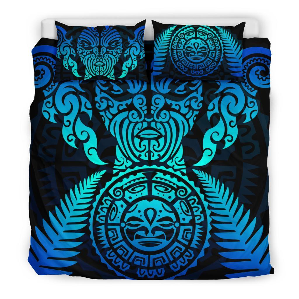 Maori Face Fern New Zealand Bedding Set Blue - Polynesian Pride