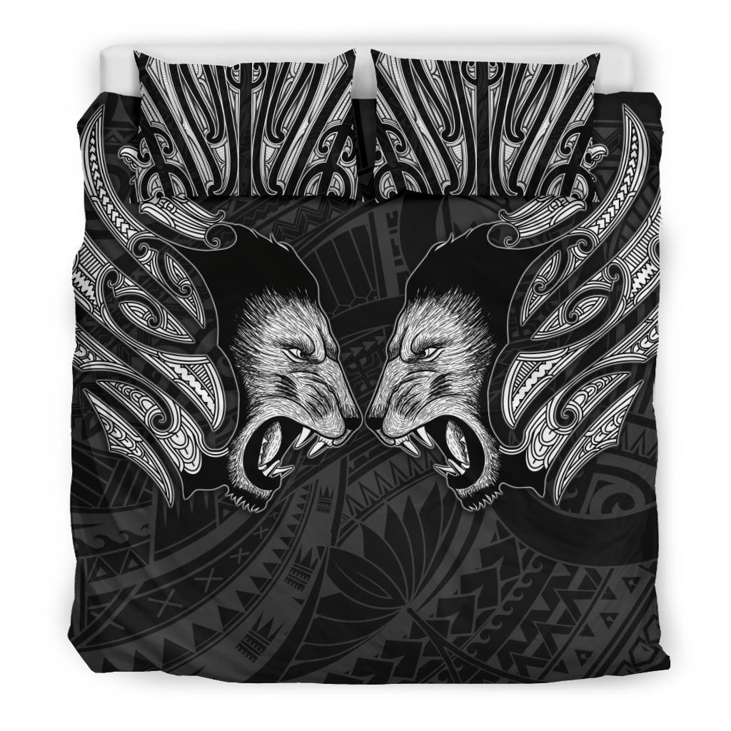 Double Lion Maori Tattoo Bedding Set New Zealand - White - Polynesian Pride