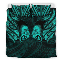 Double Lion Maori Tattoo Bedding Set New Zealand - Turquoise - Polynesian Pride