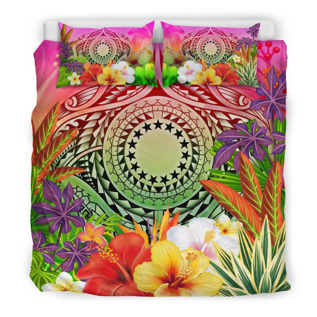 Cook Islands Polynesian Bedding Set - Manta Ray Tropical Flowers - Polynesian Pride