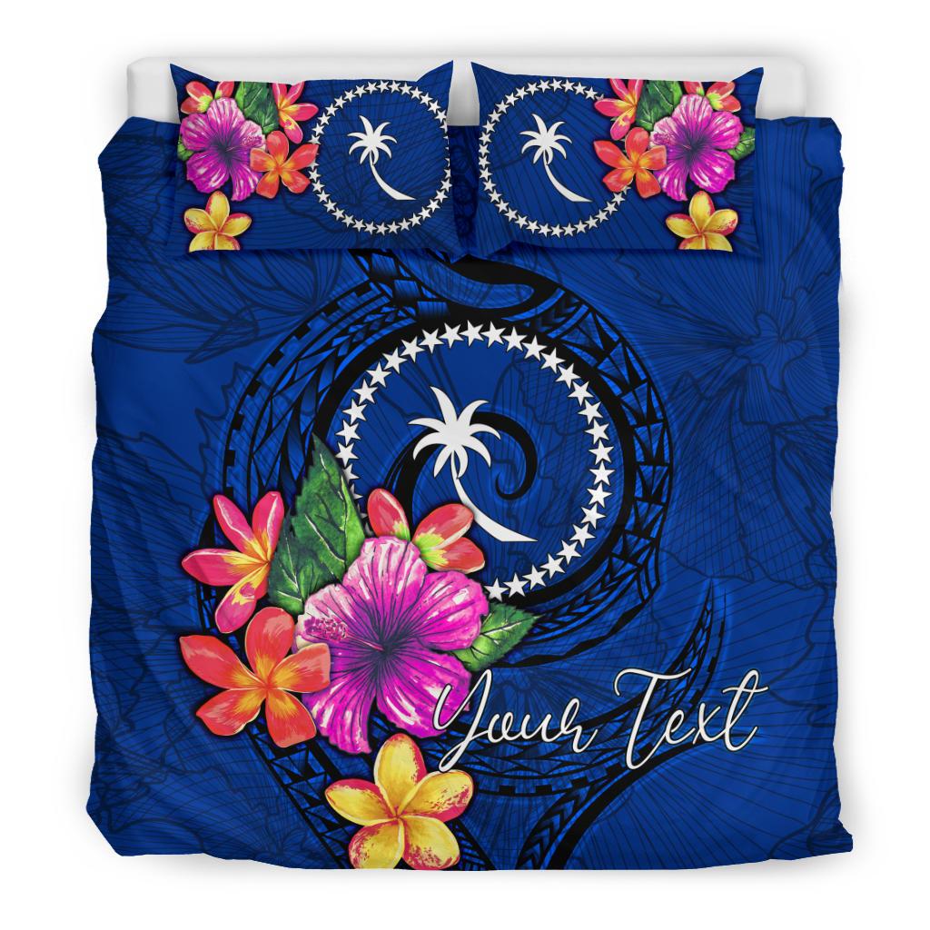 Micronesia Custom Personalised Bedding Set - Chuuk Duvet Cover Set Floral With Seal Blue - Polynesian Pride