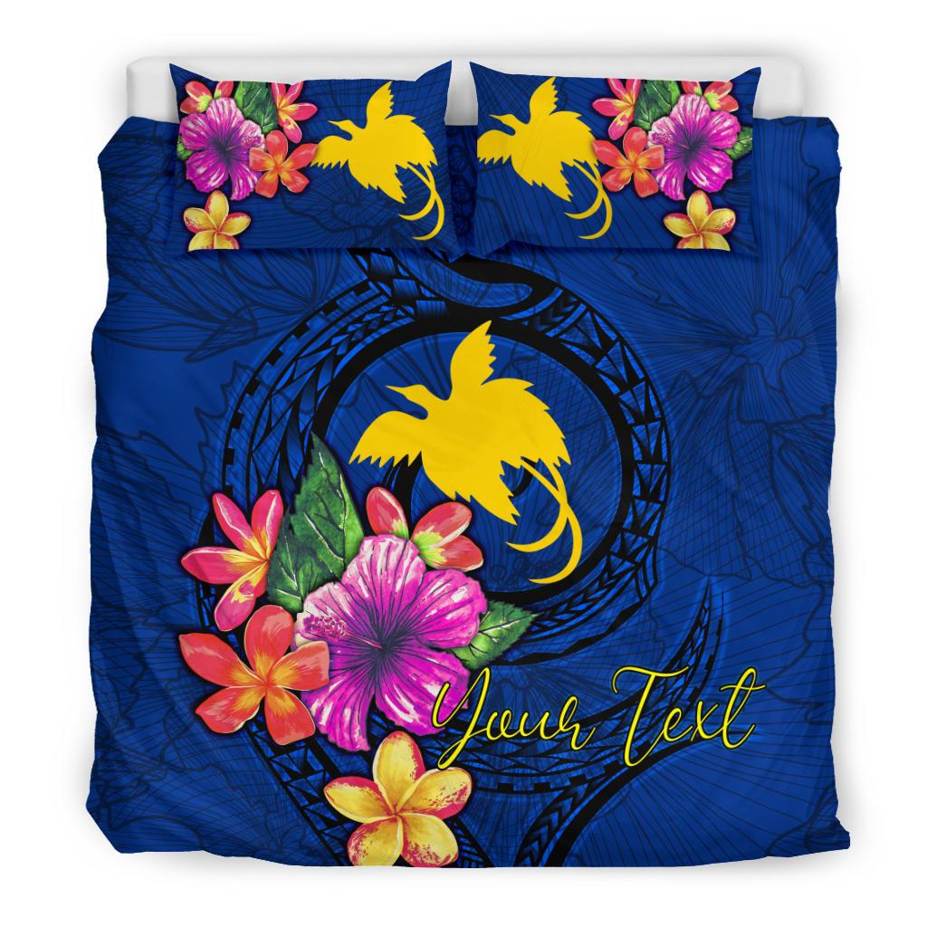 Polynesian Custom Personalised Bedding Set - Papua New Guinea Duvet Cover Set Floral With Seal Blue - Polynesian Pride