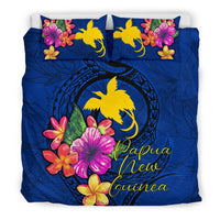 Polynesian Bedding Set - Papua New Guinea Duvet Cover Set Floral With Seal Blue - Polynesian Pride