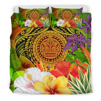 Polynesian Bedding Set - Manta Ray Tropical Flowers (Reggae) - Polynesian Pride