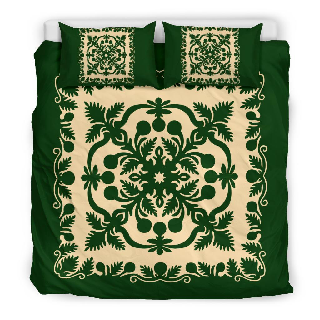 Hawaiian Bedding Set Royal Pattern - Emerald Green - Polynesian Pride