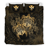 Hawaii Bedding Set - Turtle Strong Pattern Hibiscus Plumeria Gold AH - Polynesian Pride
