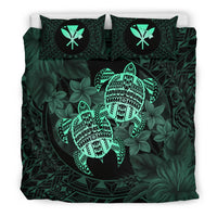 Hawaii Bedding Set - Turtle Strong Pattern Hibiscus Plumeria Turquoise AH - Polynesian Pride