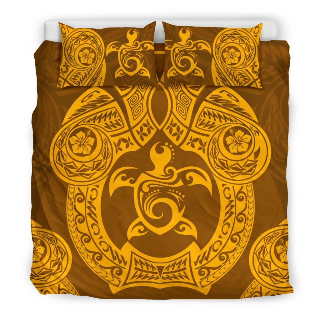 Hawaii Bedding Set Polynesian Turtle Hawaiian Bedding Set - TTHS Style - Gold - Polynesian Pride