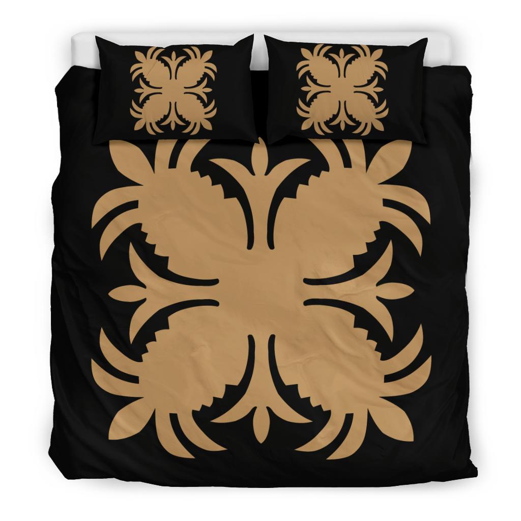 Hawaiian Bedding Set Royal Pattern - Black And Gold - A2 Style - Polynesian Pride