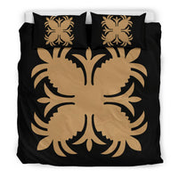 Hawaiian Bedding Set Royal Pattern - Black And Gold - A2 Style - Polynesian Pride