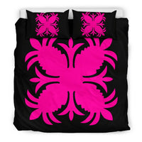 Hawaiian Bedding Set Royal Pattern - Black And Pink - A2 Style - Polynesian Pride