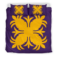 Hawaiian Bedding Set Royal Pattern - Purple And Gold - A2 Style - Polynesian Pride