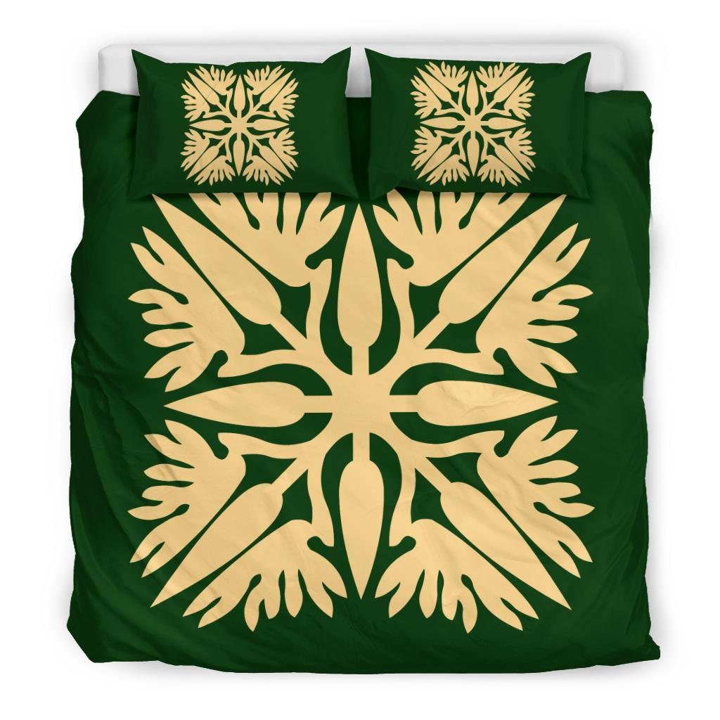 Hawaiian Bedding Set Royal Pattern - Green - A3 Style - Polynesian Pride