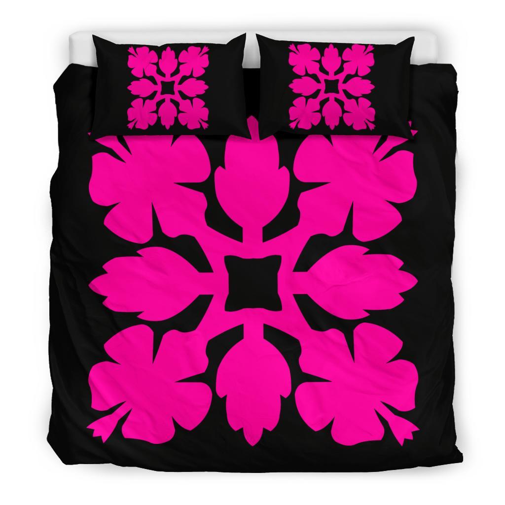 Hawaiian Bedding Set Royal Pattern - Black And Pink - C1 Style - Polynesian Pride