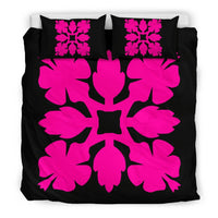 Hawaiian Bedding Set Royal Pattern - Black And Pink - C1 Style - Polynesian Pride