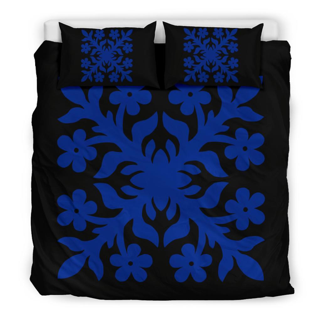 Hawaiian Bedding Set Royal Pattern - Black And Blue - C2 Style - Polynesian Pride