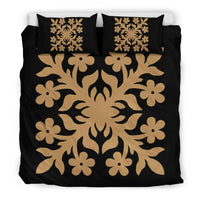 Hawaiian Bedding Set Royal Pattern - Black And Gold - C2 Style - Polynesian Pride