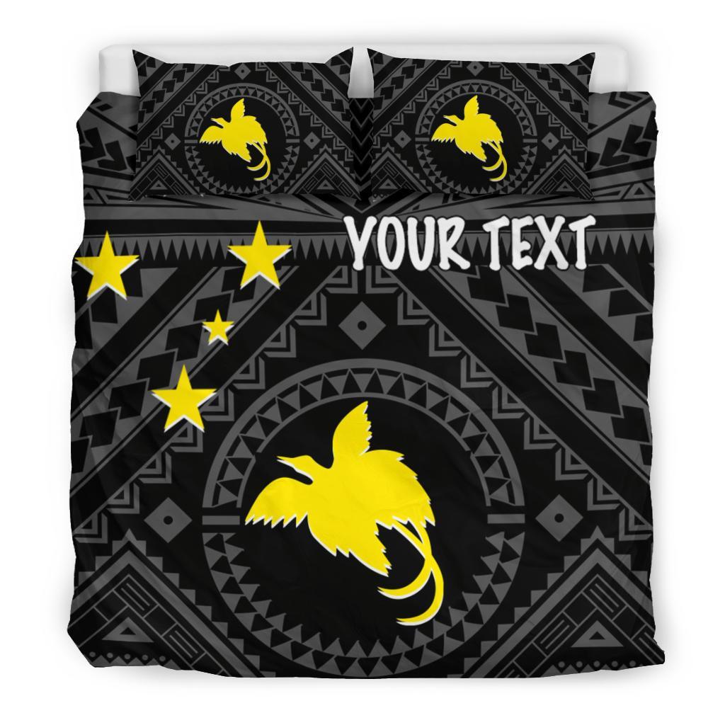 Papua New Guinea Personalised Bedding Set - Flag With Polynesian Patterns (Black) - Polynesian Pride