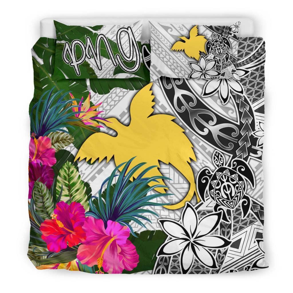Papua New Guinea Bedding Set White - Turtle Plumeria Banana Leaf - Polynesian Pride