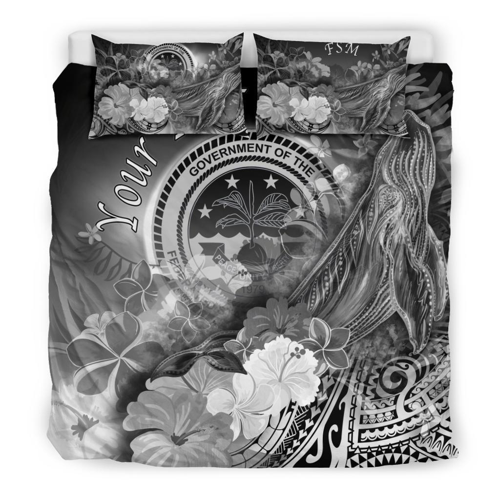 Federated States of Micronesia Custom Personalised Bedding Set - Humpback Whale with Tropical Flowers (White) - Polynesian Pride