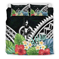 Vanuatu Bedding Set - Vanuatu Coat of Arms & Polynesian Tropical Flowers White - Polynesian Pride