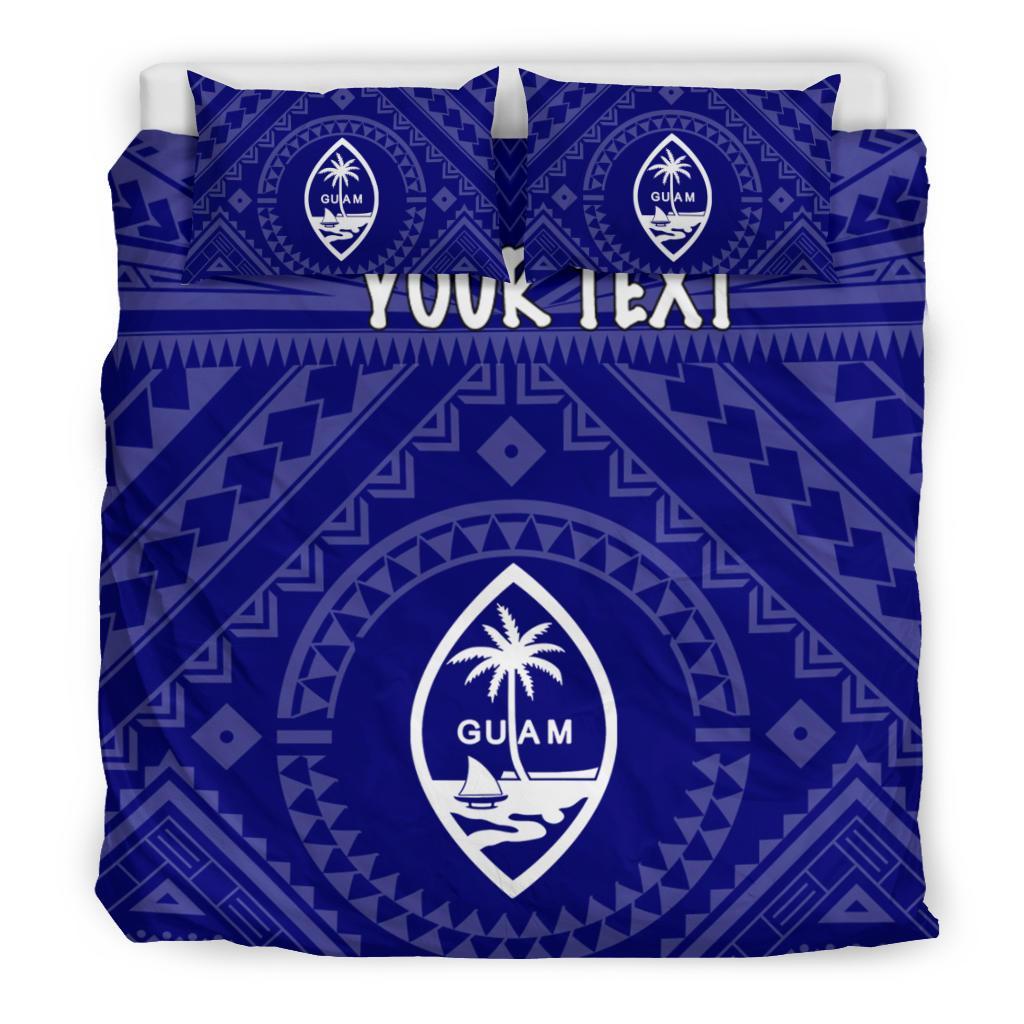 Guam Personalised Bedding Set - Guam Seal With Polynesian Tattoo Style (Blue) - Polynesian Pride