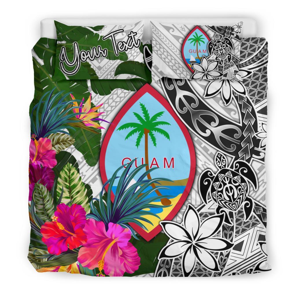Guam Custom Personalised Bedding Set White - Turtle Plumeria Banana Leaf - Polynesian Pride