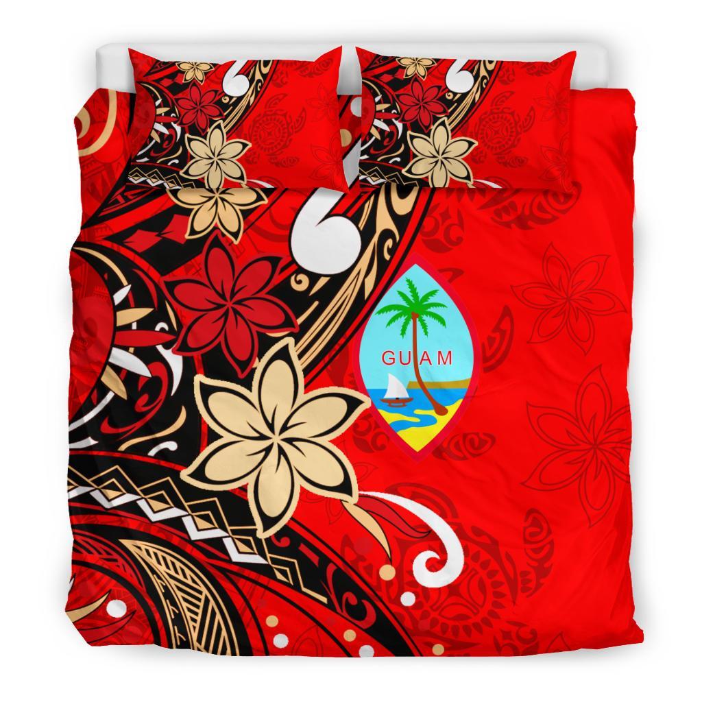Guam Bedding Set - Tribal Flower With Special Turtles Red Color - Polynesian Pride