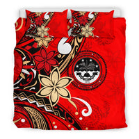 Federated States Of Micronesia Bedding Set - Tribal Flower With Special Turtles Red Color - Polynesian Pride