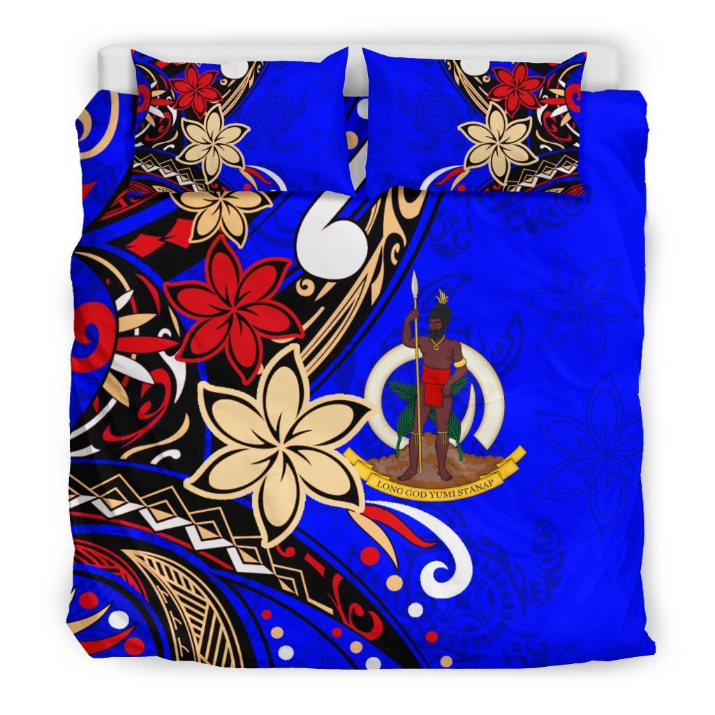 Vanuatu Bedding Set - Tribal Flower With Special Turtles Blue Color - Polynesian Pride