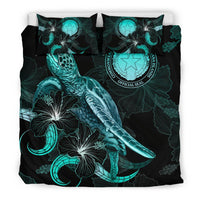 CNMI Polynesian Bedding Set - Turtle With Blooming Hibiscus Turquoise - Polynesian Pride