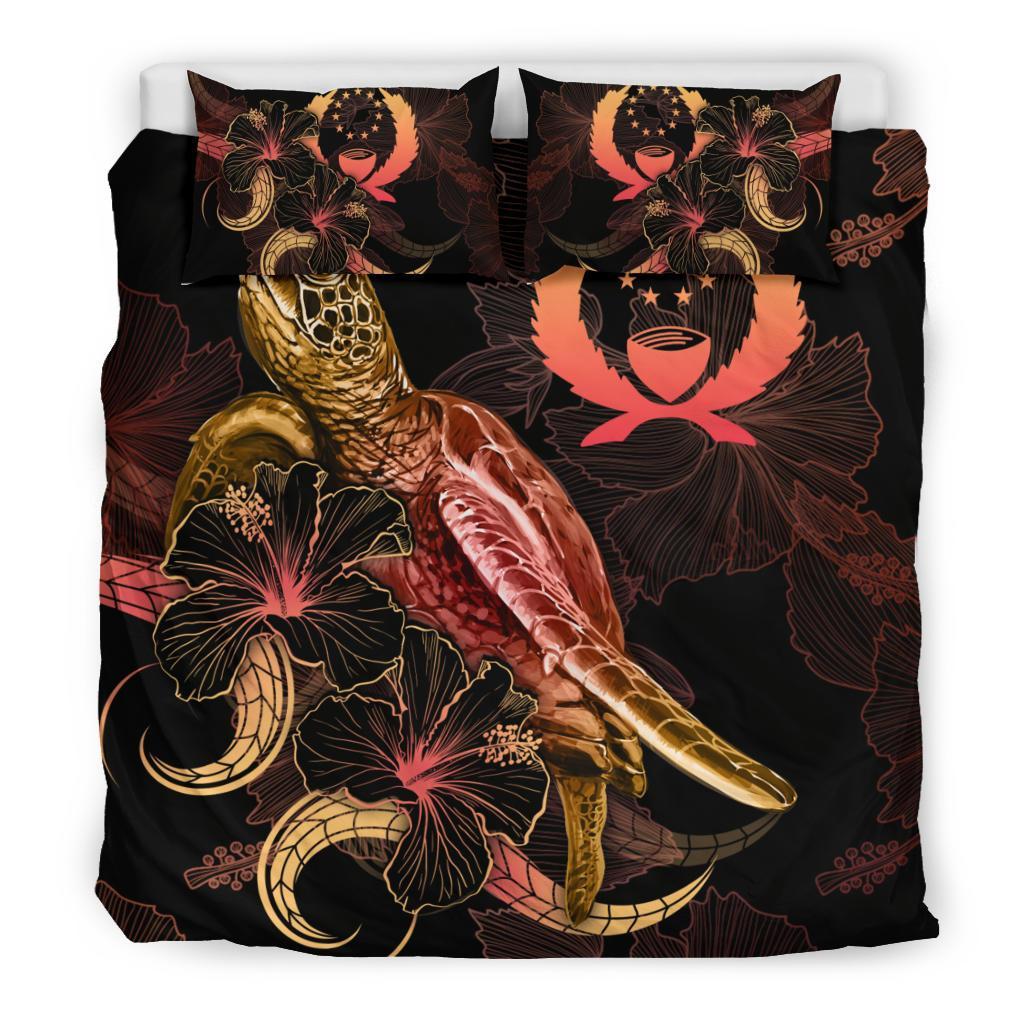 Pohnpei Polynesian Bedding Set - Turtle With Blooming Hibiscus Gold - Polynesian Pride