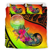American Samoa Bedding Set - Polynesian Hook And Hibiscus (Raggae) - Polynesian Pride