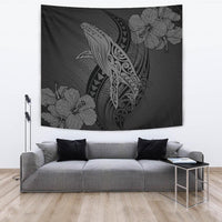 Hawaii Whale Swim Poly Gray Tapestry Wall Tapestry Gray - Polynesian Pride