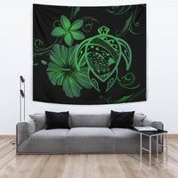 Hawaii Turtle Map Hibiscus Plumeria Poly Tapestry - Green Wall Tapestry 150cm*150cm Green - Polynesian Pride