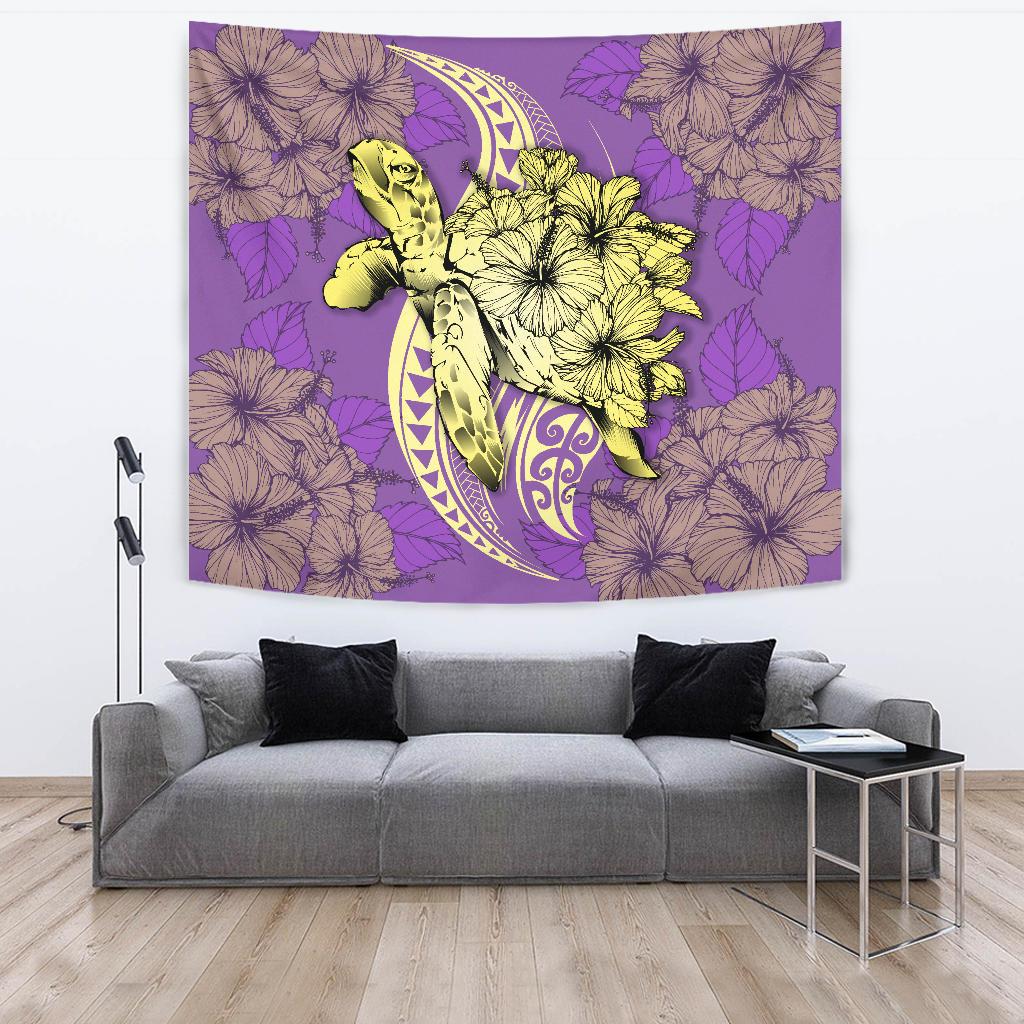 Hawaii Polynesian Turtle Hibiscus Tapestry - Yellow Wall Tapestry 150cm*150cm Yellow - Polynesian Pride