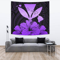 Hawaiian Kanaka Tapestry Hibiscus Polynesian Love Violet Wall Tapestry 150cm*150cm Violet - Polynesian Pride