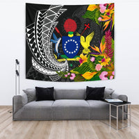 Cook Islands Tapestrys - Seal Spiral Polynesian Patterns Wall Tapestry - Cook Islands Large 104" x 88" Black - Polynesian Pride