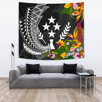 Kosrae State Tapestrys - Custom Personalised Seal Spiral Polynesian Patterns Wall Tapestry - Kosrae State Large 104" x 88" Black - Polynesian Pride