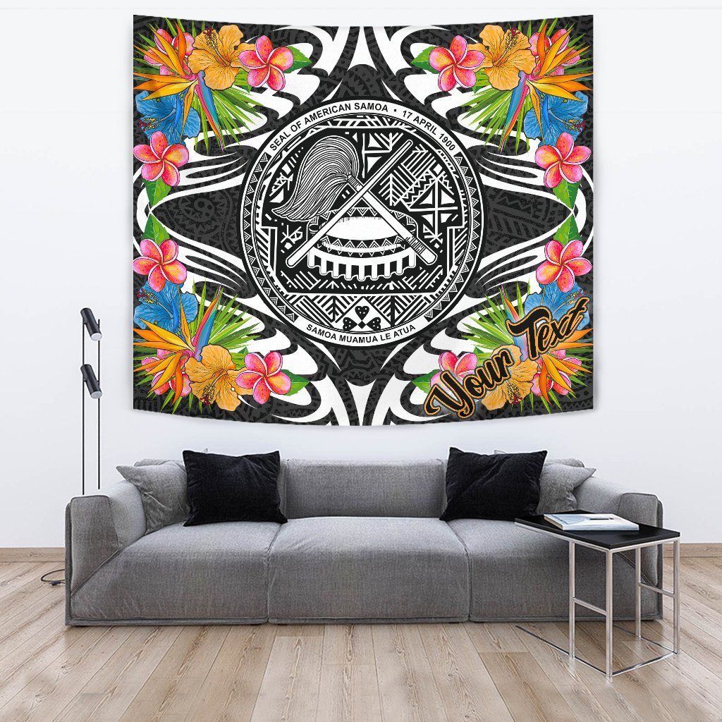 American Samoa Tapestrys - Custom Personalised Tropical Flowers Style Wall Tapestry - American Samoa Large 104" x 88" Black - Polynesian Pride