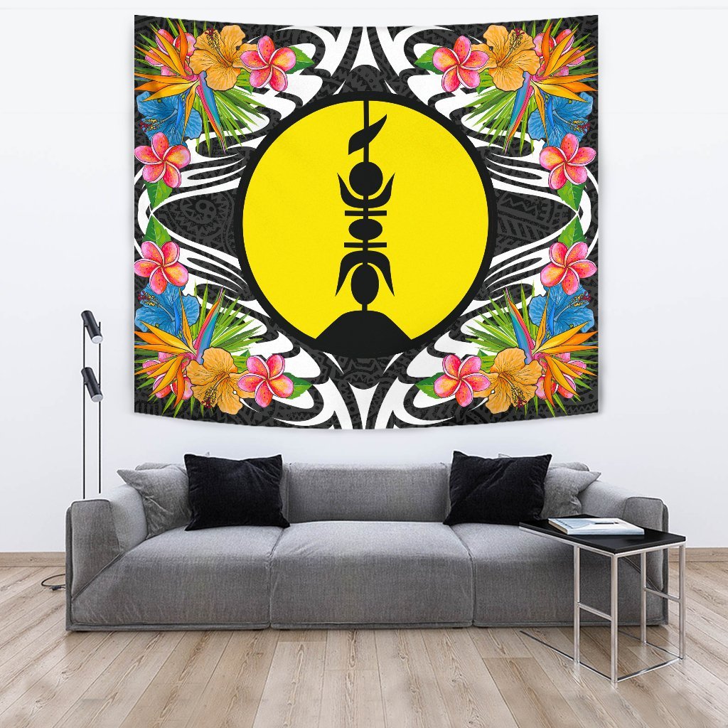 New Caledonia Tapestrys - Tropical Flowers Style Wall Tapestry - New Caledonia Large 104" x 88" Black - Polynesian Pride