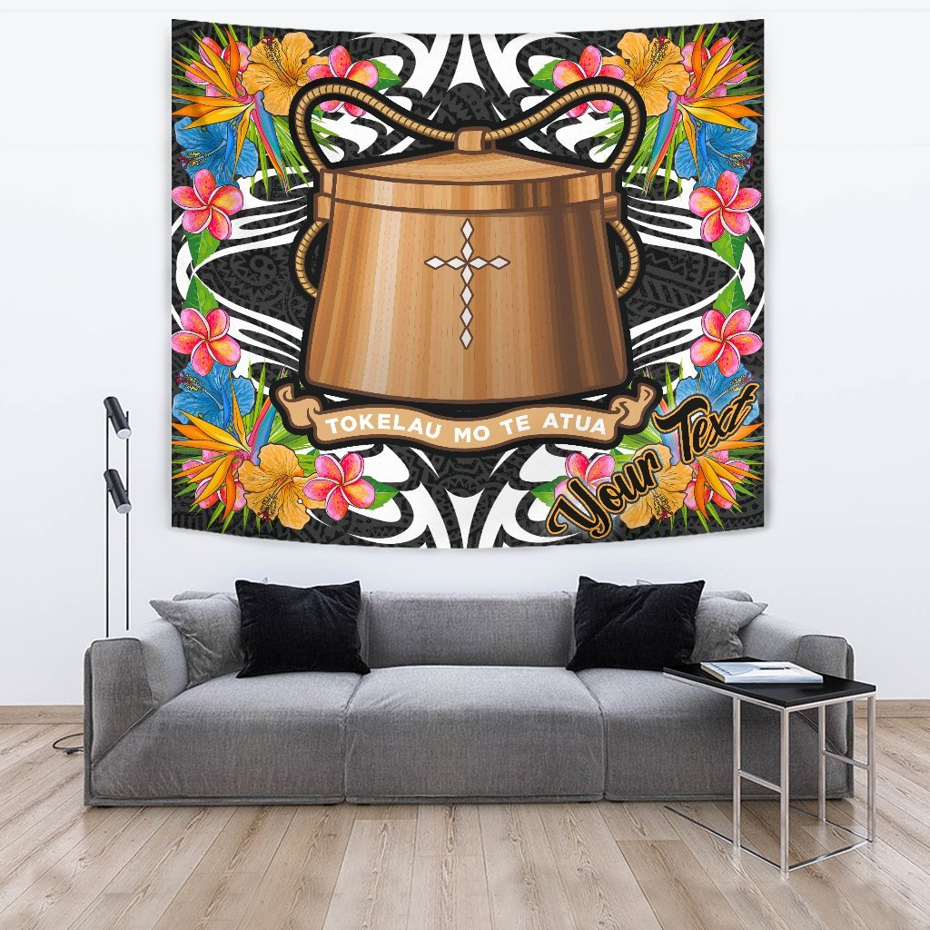 Tokelau Tapestrys - Custom Personalised Tropical Flowers Style Wall Tapestry - Tokelau Large 104" x 88" Black - Polynesian Pride