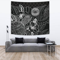 American Samoa Tapestry - Turtle Hibiscus Pattern Black Wall Tapestry Large 104" x 88" Black - Polynesian Pride