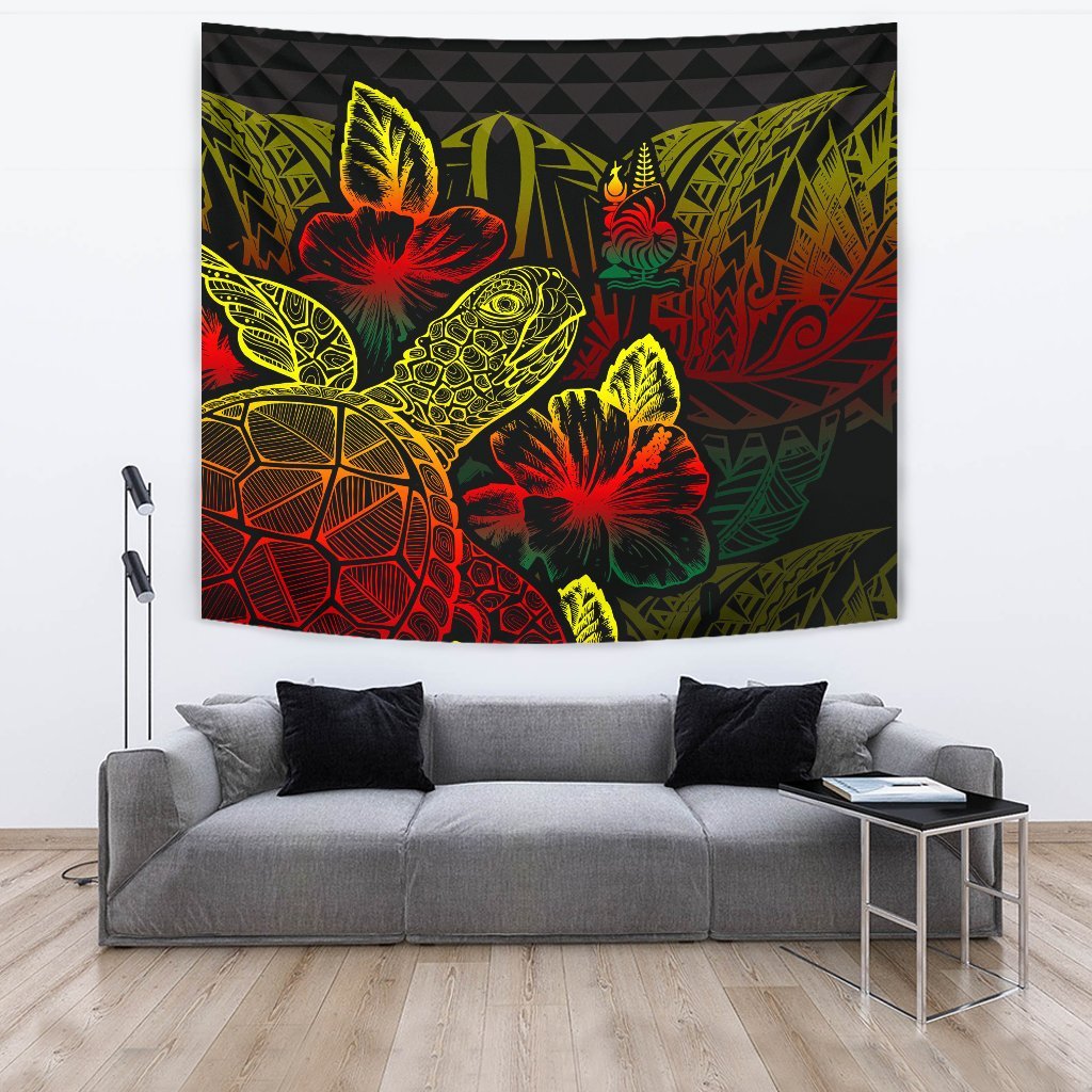 New Caledonia Tapestry - Turtle Hibiscus Pattern Reggae Wall Tapestry Large 104" x 88" Reggae - Polynesian Pride