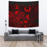 Pohnpei Tapestry - Turtle Hibiscus Pattern Red Wall Tapestry Large 104" x 88" Red - Polynesian Pride